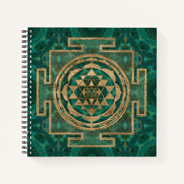 Cuaderno Sri Yantra/Sri Chakra Malaquita y oro (Anverso)