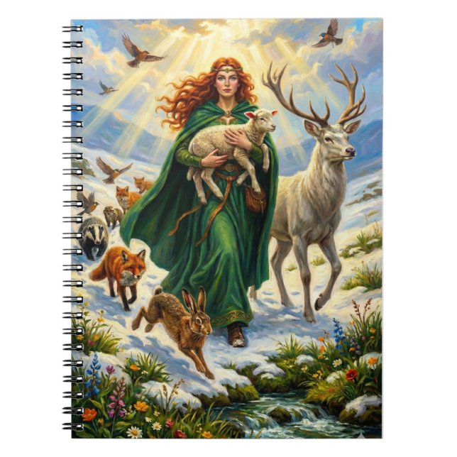 Cuaderno St Brigid Diosa de la Primavera Animales del Bosqu (Frente)
