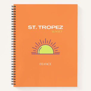Cuaderno St Tropez, Francia, Sunset, Travel Art, Naranja