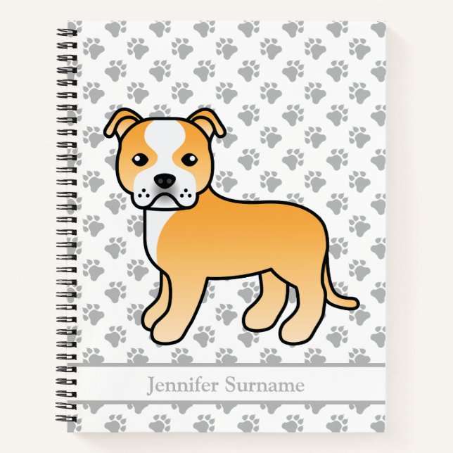 Cuaderno Staffie cervato y blanco Perro de dibujos animados (Anverso)