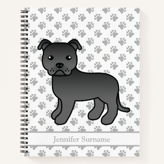 Cuaderno Staffie inglés negro lindo perro de dibujos animad (Anverso)
