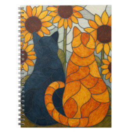 Cuaderno Stained Glass Cats and Sunflowers Art Design
