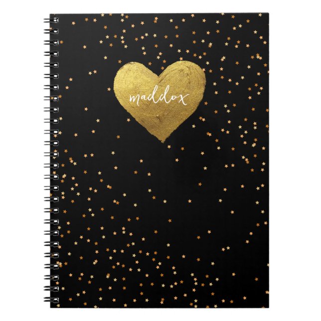 Cuaderno Starbusts Purpurinoso de oro y negro personalizado (Frente)