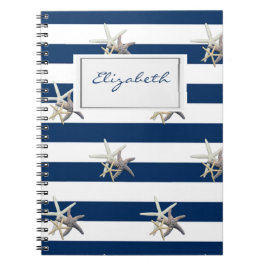 Cuaderno Starfish Adorable, Navy Blue Stripes Personalizado