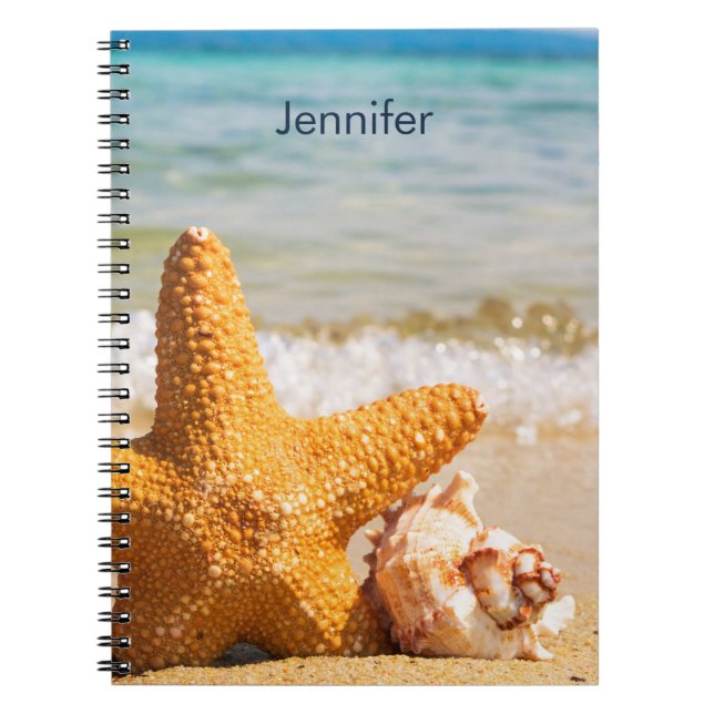 Cuaderno Starfish and Seashells on the Beach Personalized (Frente)