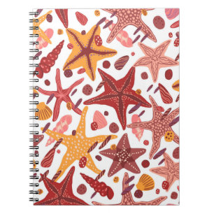Cuaderno Starfishes, cáscaras y piedras de víspera plana