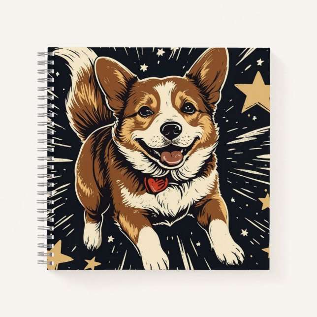 Cuaderno Starlit Corgi - Encanto de Linocut Celestial (Anverso)