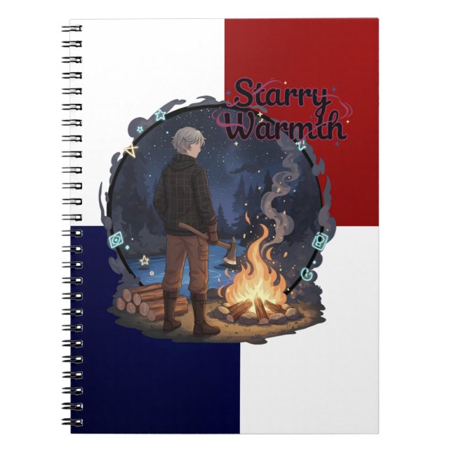 Cuaderno Starry Warmth - Lumberjack Anime Boy by Campfire (Frente)