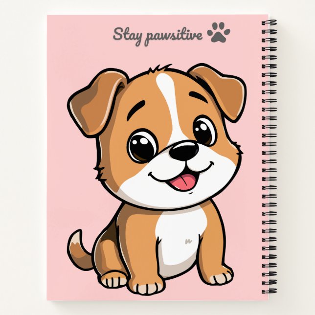 Cuaderno Stay Pawsitive Cute Puppy Notebook – Pastel Pink  (Reverso)