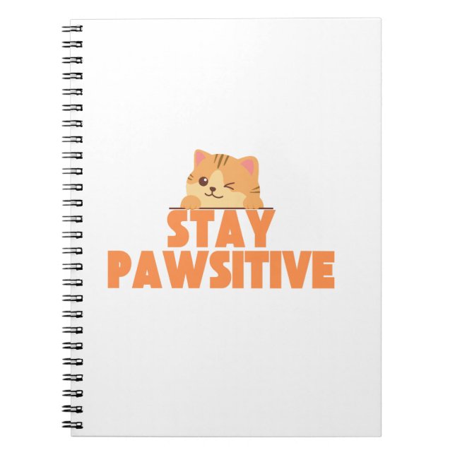 Cuaderno Stay Pawsitive Cute Winking Cat Pun Design (Frente)