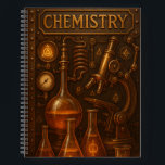 Cuaderno Steampunk Chemistry. Retro Science.<br><div class="desc">Add a touch of vintage science to your notes with this steampunk chemistry notebook! Featuring glowing flasks, beakers, a brass microscope, and intricate lab equipment surrounded by gears and pipes, this retro-futuristic design blends alchemy with scientific discovery. Perfect for chemists, students, teachers, or fans of steampunk and science fiction. Ideal...</div>