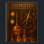 Cuaderno Steampunk Chemistry. Retro Science.<br><div class="desc">Add a touch of vintage science to your notes with this steampunk chemistry notebook! Featuring glowing flasks, beakers, a brass microscope, and intricate lab equipment surrounded by gears and pipes, this retro-futuristic design blends alchemy with scientific discovery. Perfect for chemists, students, teachers, or fans of steampunk and science fiction. Ideal...</div>