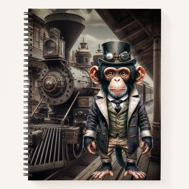 Cuaderno Steampunk Chimpanzee en la estación de tren (Anverso)