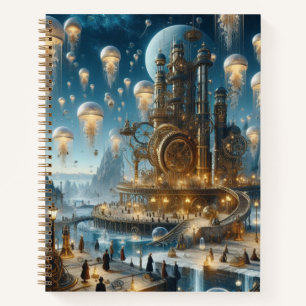 Cuaderno Steampunk Futurista ciudad antigua con medusas