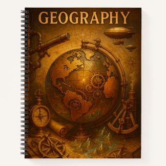 Cuaderno Steampunk Geography. Vintage Globe, Compass & Map