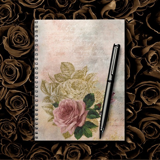 Cuaderno Steampunk Glam | Floral Rústica Rosa y Oro Rosa (Subido por el creador)