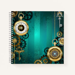 Cuaderno Steampunk Jewelry Watch sobre un fondo verde
