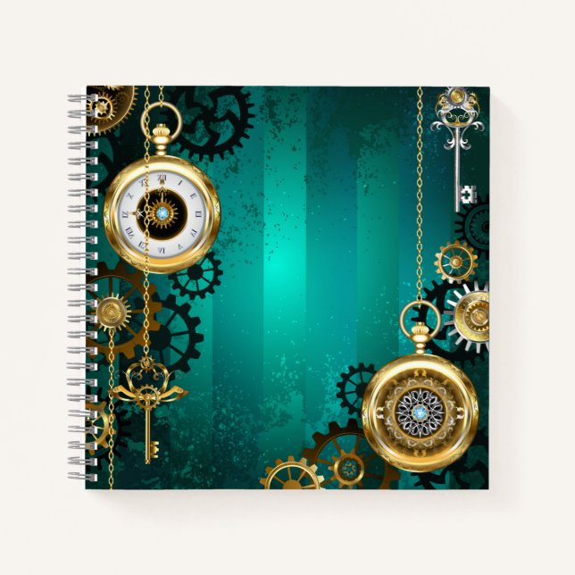Cuaderno Steampunk Jewelry Watch sobre un fondo verde (Anverso)