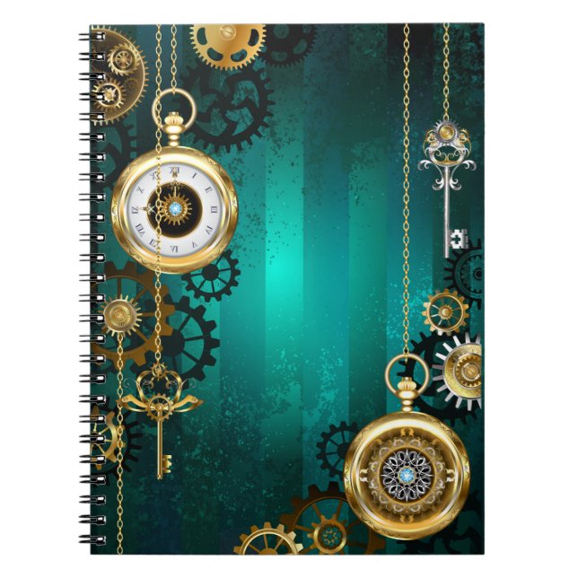 Cuaderno Steampunk Jewelry Watch sobre un fondo verde (Frente)