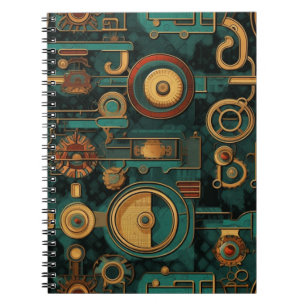 Cuaderno Steampunk Verde azulado oro rojo