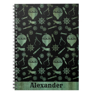 Cuaderno Steampunk Verdigris Bronze Ballooning Nombre perso
