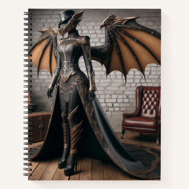 Cuaderno Steampunk Victorian Industrial Lady Dragon Rider (Anverso)