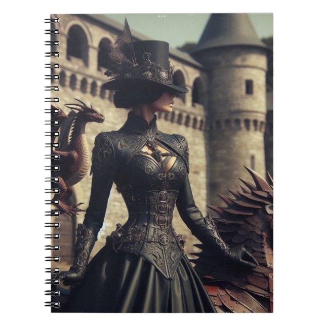Cuaderno Steampunk Victorian Industrial Lady Dragon Rider (Frente)