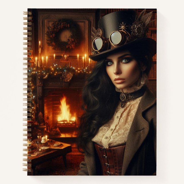 Cuaderno Steampunk Vintage Victoriana Navidades Rojo (Anverso)