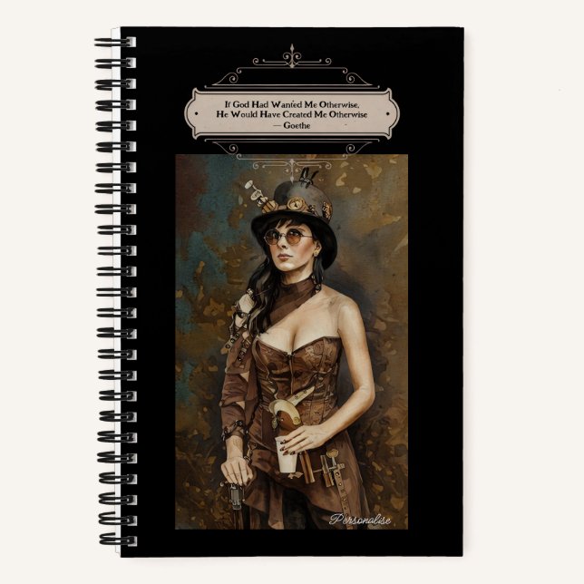 Cuaderno Steampunk Woman Goethe God cita Black Journal (Anverso)