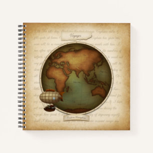 Cuaderno Steampunk World Hemispheres Map Aeronautic Atlas