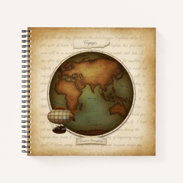 Cuaderno Steampunk World Hemispheres Map Aeronautic Atlas (Anverso)