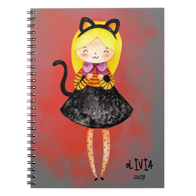 Cuaderno Stellalunarts Chica lindo gato Halloween (Frente)