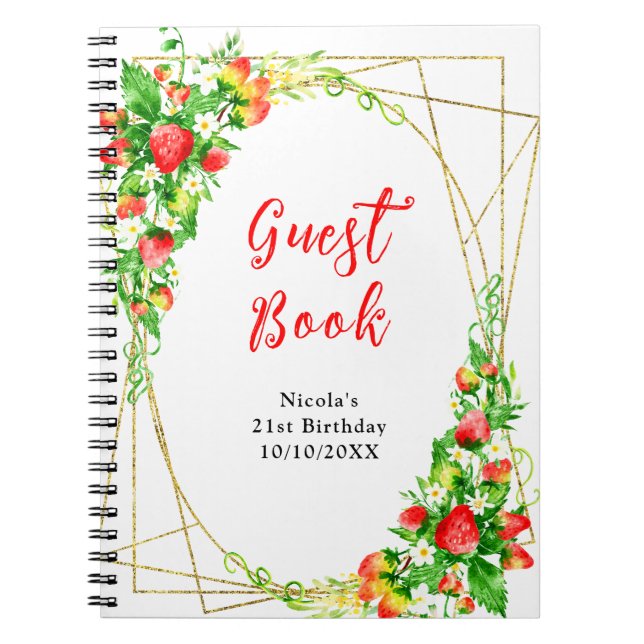 Cuaderno Strawberries and Daisies Birthday Guest Book (Frente)