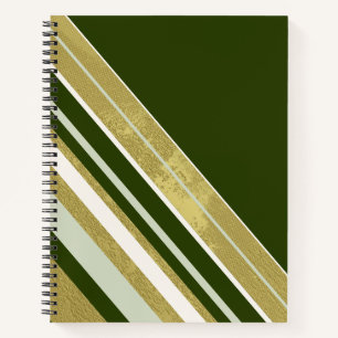 Cuaderno Stripes Moss Green Gold Cream en Dark Green