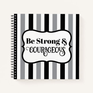 Cuaderno Strong and Courageous Bible Verse Black and Gray