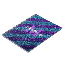 Cuaderno Styilsh Azul y Purpura Glitter Monograma Nombre