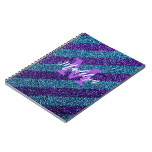 Cuaderno Styilsh Azul y Purpura Glitter Monograma Nombre 