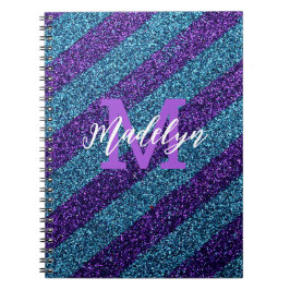 Cuaderno Styilsh Azul y Purpura Glitter Monograma Nombre 