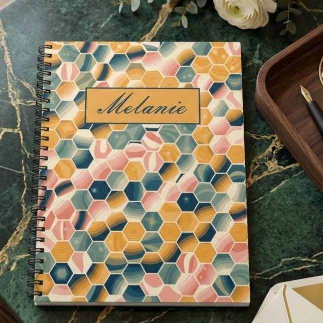 Cuaderno Stylish Vintage Geometric Hexagons Personalized (Subido por el creador)