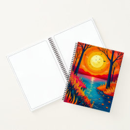 Cuaderno Stylized Fiery Sunset Lake Dreamy Scenery