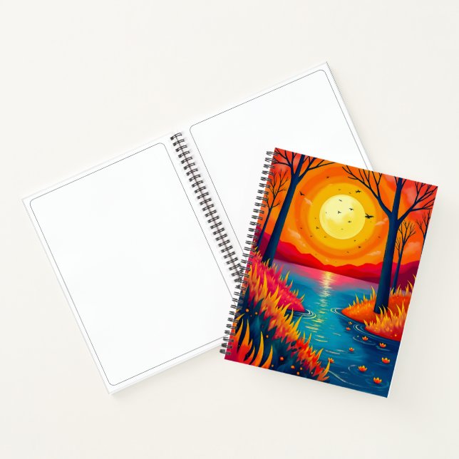 Cuaderno Stylized Fiery Sunset Lake Dreamy Scenery (Interior)