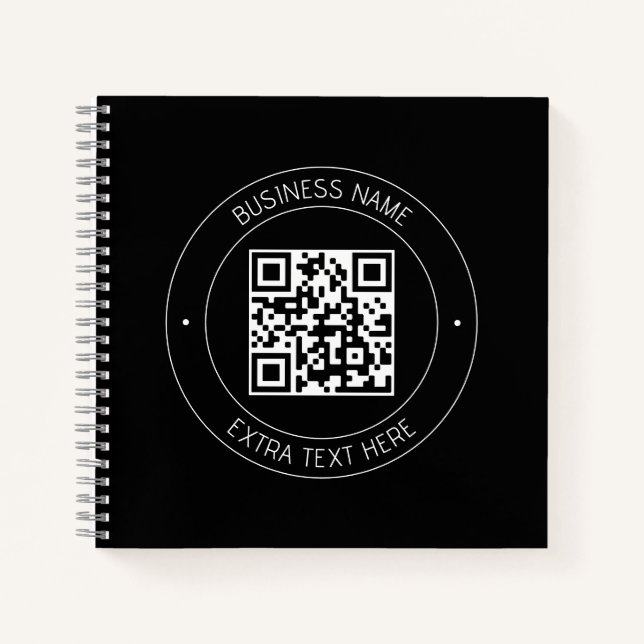 Cuaderno Su código QR & Texto editable | Negro & Blanco (Anverso)