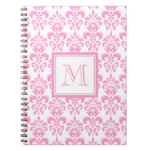 Cuaderno Su monograma, modelo rosado 2 del damasco