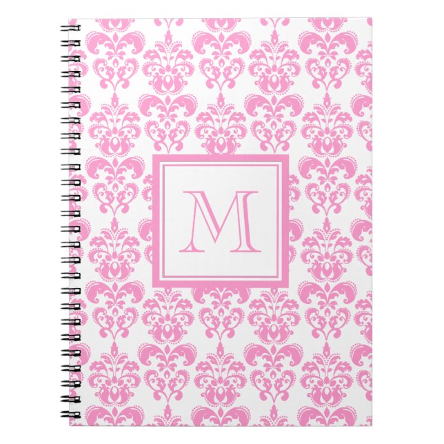 Cuaderno Su monograma, modelo rosado 2 del damasco (Frente)