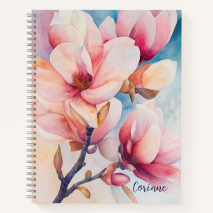Cuaderno Su nombre elegancia Flores de Magnolia Rosa