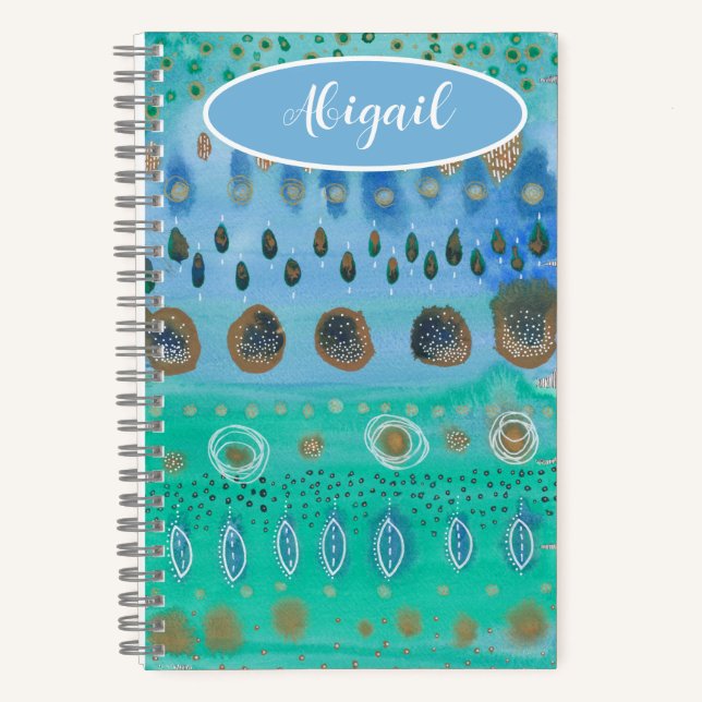 Cuaderno Su nombre en el arte abstracto de una hermosa acua (Anverso)