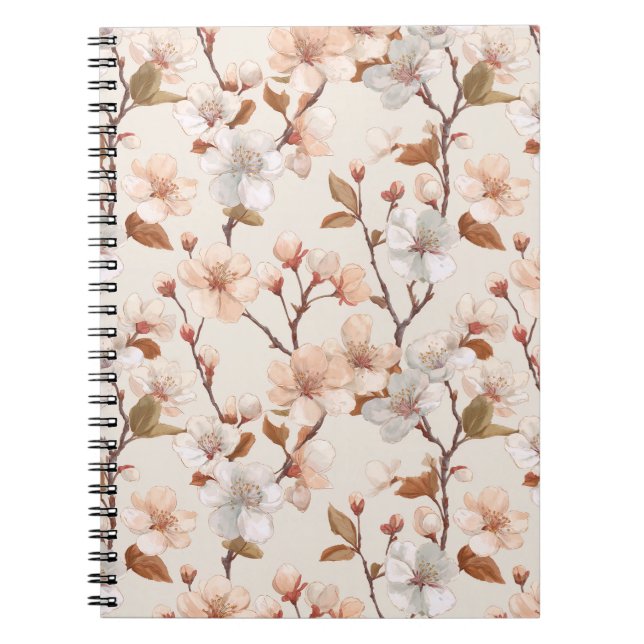 Cuaderno Suave Flor de Melocotón Patrón Floral de Marfil (Frente)