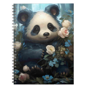 Cuaderno Suave oso panda entre Rosas de la selva