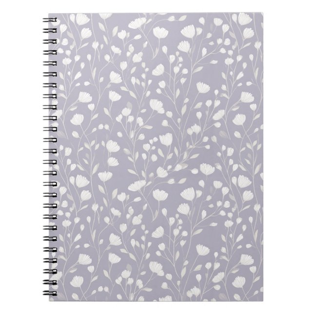 Cuaderno Suave patrón floral blanco de flor de lavanda (Frente)