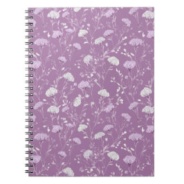 Cuaderno Suave patrón floral blanco lavanda púrpura